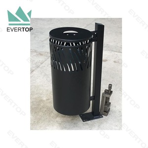 DA-78J 37L 10 Gal Black Outdoor <strong>Designer</strong> Trash Can Free Standing Iron Waste Bins Street <strong>Garbage</strong> Bin Pole Included Waste - Product Image 2