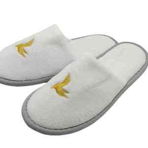 Pantuflas de Hotel de Lujo Modernas de Felpa de Coral Blanca, Pantuflas de Spa de <span class=keywords><strong>5</strong></span> Estrellas con Suela Antideslizante, Punta Cerrada, Desechables, Suaves y Cómodas, con Logotipo Personalizado - Product Image 6