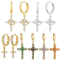 Boucles d'oreilles pendantes en forme de croix et couronne, entièrement serties de diamants, en cristal, bijoux pour femmes, cadeau de Saint-Valentin