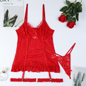 Nouveauté, ensemble de lingerie en dentelle brodée de couleur unie, sexy, exotique, transparent, ensemble soutien-gorge et culotte 2 pièces - Product Image 5
