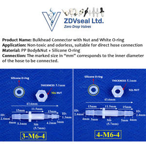 Zdvseal Pp Schotconnector M6-M16 Schroefdraad 3X4 Tot 12X12Mm Slang Weerhaak Met Moer & Afdichting Voor Paneelmontage Vloeistofoverdracht - Product Image 4