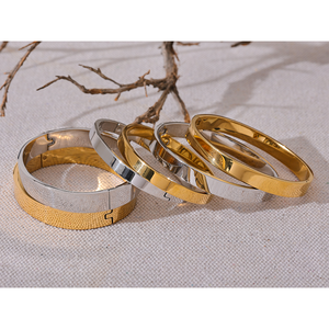 JINYOU 2818 Hoogwaardig RVS Ronde Brede Armband Bangel Mode Textuur Goud Zilver Kleur Waterdicht Charm Sieraden - Product Image 3
