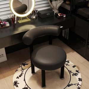 New Design <b>White</b> Round Cosmetic ChairBeauty Leather Wood Frame Casual Dining <b>Chair</b> Movable <b>Chair</b> - Product Image 3