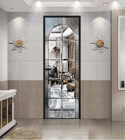 Puerta de Vidrio Arqueada Francesa, Marco Delgado Personalizado, Puerta Interior Antirrobo con Vidrio Artístico Acordonado