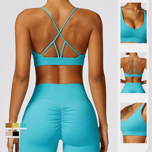 Conjunto de yoga deportivo para mujer, venta al por mayor, sexy, de malla hueca transpirable, pantalones de gimnasio de cintura alta con patrón sólido, ropa deportiva. - Product Image 4