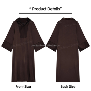 Elegante Abito Kaftano Turco in Poliestere a Maniche Lunghe con Abbottonatura a Contrasto, Polsini Larghi, Spacchi Laterali, Vestibilità Rilassata, Sartoriale, per Matrimoni Autunnali - Product Image 3