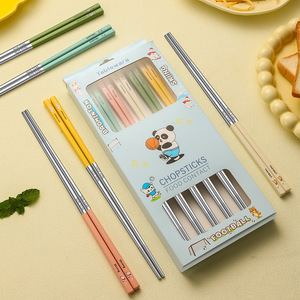 Caramelon Stainless Steel <b>Chopsticks</b> 5 Pairs Colorful Cartoon Design <b>Reusable</b> For Party Gifts - Product Image 1