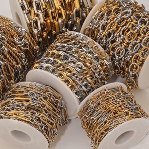 Collar de cadena de eslabones chapado en oro de 18 quilates, de acero inoxidable, con diseño degradado simple, hecho a mano, estilo hip hop, para mujer, talla grande - Product Image 3