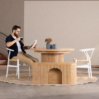 Banc de rangement multifonctionnel télescopique en bois massif de style nordique - Table à manger escamotable pour petits espaces domestiques