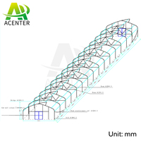 Acenter Grande serre agricole à travée unique de 8x30m Toiture en dents de scie évents latéraux Film PE 200 micron certifié CE pour Tropical
