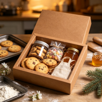Coffret Cadeau Kraft pour Pâtisserie avec Pot à Biscuits, Guimauves, Miel, Mini Tablier, Biscuits, Farine, Emballage de Cuisine, Vente en Gros, Ensemble Cadeau