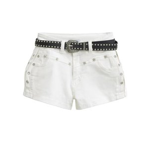 Nouveau style de short en <span class=keywords><strong>jean</strong></span> personnalisé, coupe mi-skinny, orné de rivets, avec ceinture, qui flattere la silhouette et s'adapte aux hanches, tendance - Product Image 4