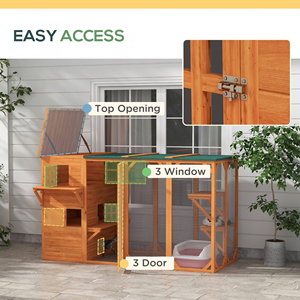 Spacious Luxury Modern Wooden <strong>Cat</strong> House <strong>Outdoor</strong> <strong>Cat</strong> Cage <strong>Enclosure</strong> Run Weatherproof Roof Multi-Level Platforms for <strong>Cats</strong> Kittens - Product Image 6