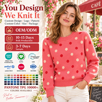 Pull en tricot jacquard à pois pour femme, col rond, manches longues, pull décontracté, tricoté, personnalisable OEM ODM, vente en gros