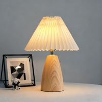 Lampe de table plissée en tissu et bois à intensité variable, alimentée par USB, lumière d'ambiance pour chambres à coucher, lampe de lecture à lumière douce pour bureaux