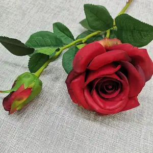 Sen Masine High Quality 66cm Real Touch 2 Bud Silk Flowers Rose Multi Color Artificial Rose With Stem Home Decorative