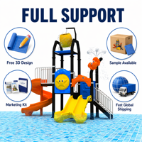 Structure de jeu aquatique personnalisée SageDelightRides, seau à eau et toboggans pour enfants, en LLDPE et acier galvanisé, pour les communautés de stations balnéaires, OEM