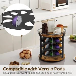 Wooden Multi Layer <b>Rotating</b> Storage <b>Rack</b> 3 Tiers Iron Frame For Coffee Pods And <b>Spice</b> Jars - Product Image 3