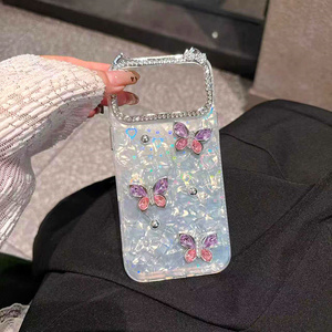 เคสโทรศัพท์มือถือลายเปลือกหอยไล่สีรูปโบว์ผีเสื้อ สำหรับ iPhone 17 16 15 Pro Max ประดับเพชร เปลือกหอยสีรุ้งเหลือบรุ้ง ฝาหลังแบบไล่เฉดสี - Product Image 5