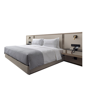 Cheap Hotel <b>Bed</b> for 3 Star Hotels Wood Grain Melamine King <b>Queen</b> <b>Size</b> <b>Bed</b> <b>Frame</b> with Bedside Table - Product Image 2