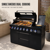 Barbecue à gaz d'extérieur 8 brûleurs pour patio, unité modulaire en acier inoxydable 304 noir avec brûleur latéral et rangement