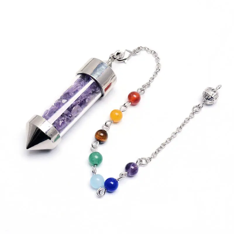 قلادة من الكريستال Chakra 7 Chakra Pendulum قلادة زجاجة أمنيات من Dowsing Amulet التأمل