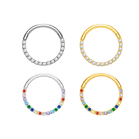 Ensemble de boucles d'oreilles en titane avec pierres de zircon 5A, 16G/18G ASTM F136, doré, unisexe, style Hip Hop, pour piercing de nez, septum, tragus, hélix et autres piercings corporels