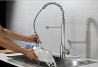 Robinet de cuisine FEIDU moderne à poignée unique en céramique, monotrou, en acier inoxydable brossé, avec douchette extractible