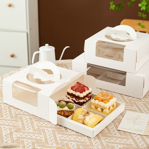 Sunshine 4/6 Holes Window Cupcake <b>Box</b> Birthday Wedding Home Party White Cardboard Paper White Cake <b>Box</b> With Handle - Product Image 1
