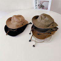 Chapeau de pêcheur pour enfants de style rétro japonais, pour la randonnée en plein air, protection solaire, respirant, coupe-vent, coton et polyester, parent-enfant