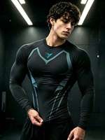 T-shirt de sport à manches longues pour homme, jersey sportif uni, compression, séchage rapide, respirant, évacuation de l'humidité, course à pied, gym, entraînement