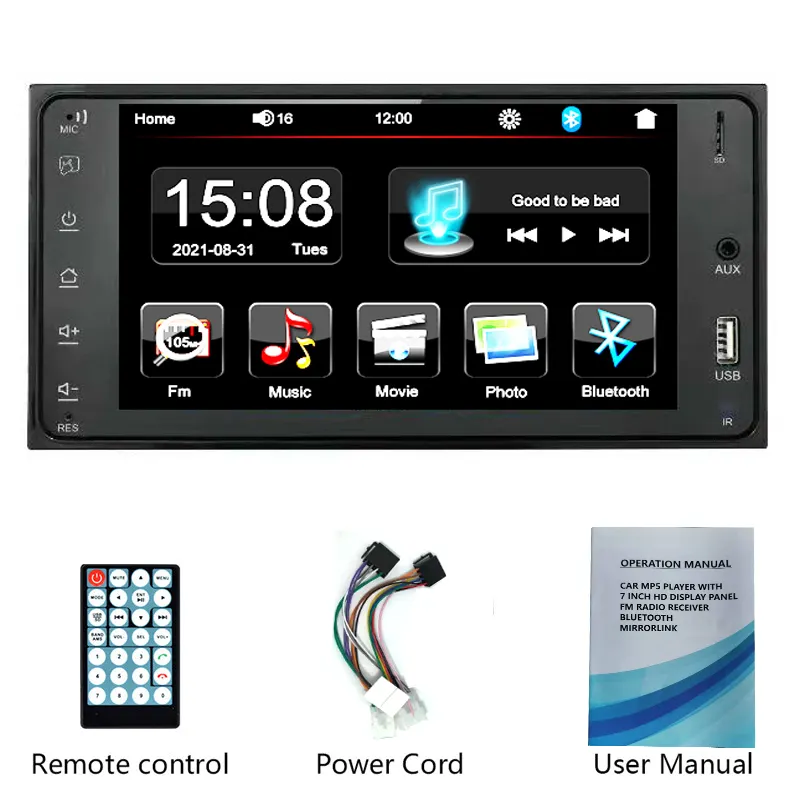 Radio mobil 7 "HD Autoradio pemutar Multimedia 2DIN layar sentuh audio otomatis mobil Stereo MP5 USB TF FM kamera