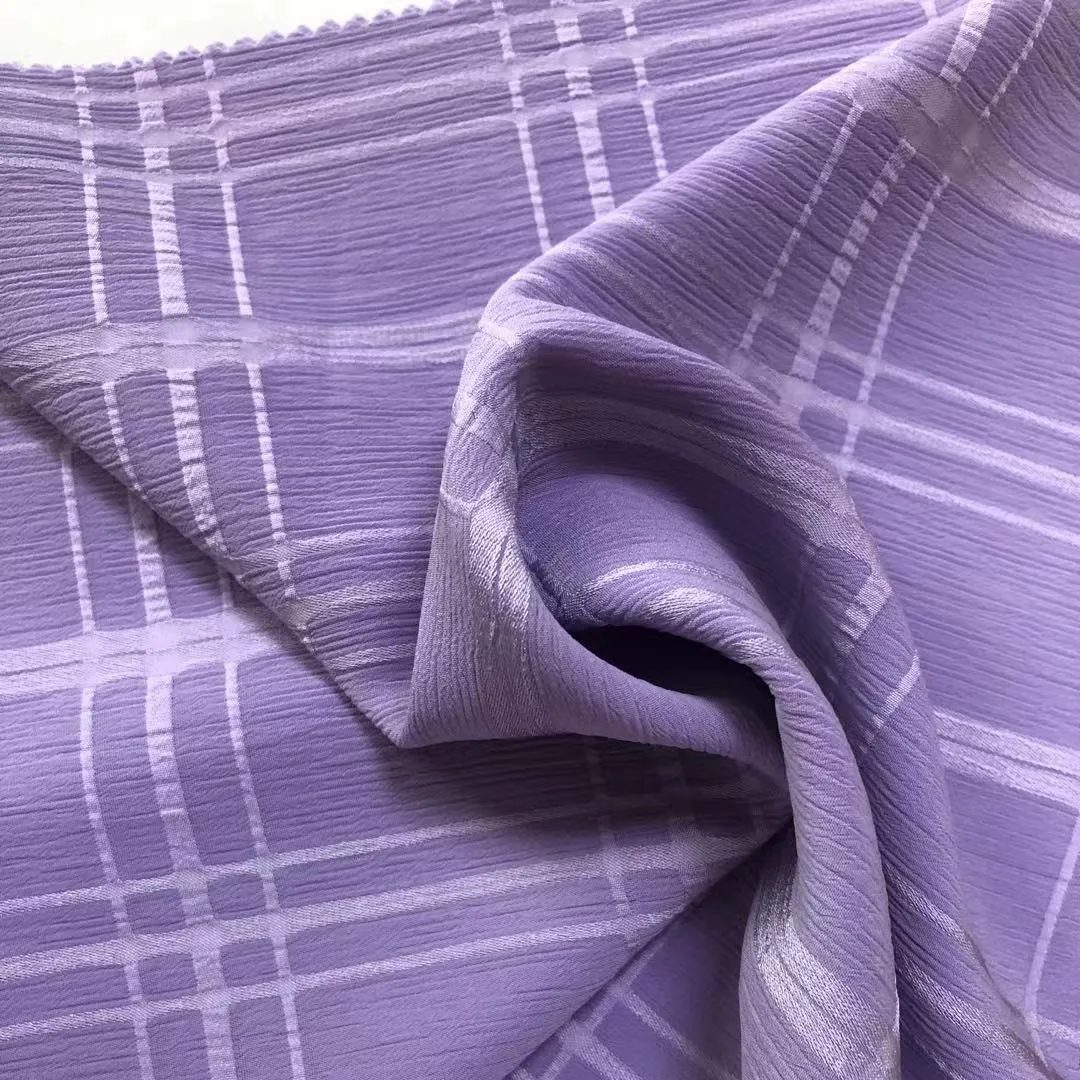 Hot Selling 100%Polyester woven Fabric chiffon yoryu Checkered pattern stripe design for women's clothing Blouse Dress