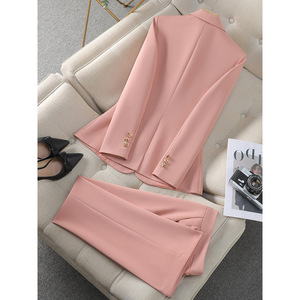 Women's Satin Suit Set Long Sleeve Notched Collar Formal <b>Work</b> Wear Spring Anti-Wrinkle YSY-8915 - Product Image 3