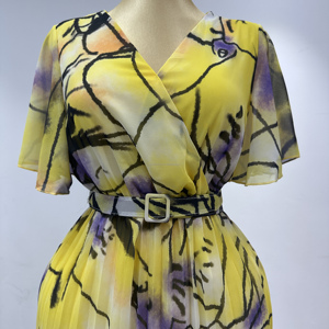 Vestido de Verano <span class=keywords><strong>para</strong></span> Mujer, Talla Grande, Cuello en V, Estampado Digital, Conjunto de Dos Piezas con Cinturón, Falda Larga, Ideal <span class=keywords><strong>para</strong></span> Fiestas - Product Image 4