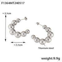Aros Versátiles en Forma de C con Diseño Geométrico Simple de Acero Inoxidable Vintage, con Bola Pequeña y Degradado, Chapados en Oro de 18K para Mujer