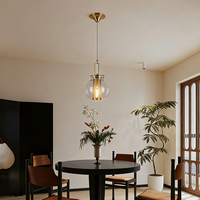 Lanterne suspendue en verre et métal doré vintage en cuivre à hauteur réglable, luminaire suspendu pour salle à manger, cuisine, style farmhouse