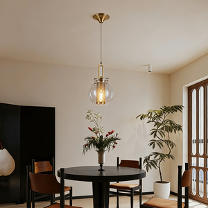 Adjustable Height Copper Vintage Gold Metal Glass Cage Lantern Pendant <b>Light</b> <b>Dining</b> Room Kitchen Farmhouse Pendant <b>Lights</b> - Product Image 1