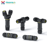Connecteur étanche IP68 HOONSUN HX-KC.M16s M25 en forme de T, 2 broches, 3 voies, corps en nylon M16, laiton nickelé, éclairage LED solaire