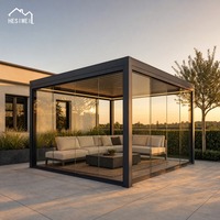 Pergola bioclimatique de luxe motorisée en aluminium avec toit à lames orientables, imperméable, pour jardin extérieur, avec éclairage LED
