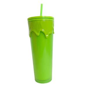 Gobelet à paille en plastique PS double paroi vert fluorescent effet lave nocturne 24OZ (710ml) grande capacité, accessoire pour l'école, gobelet à café en stock - Product Image 1