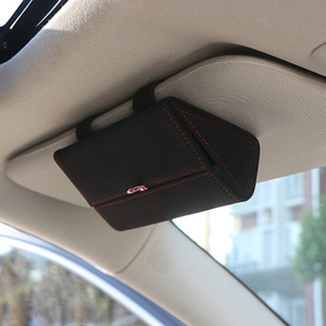 Car Sun Visor Glasses Storage Bag Genuine Leather Rectangle Beige Black Gray Car <b>Interior</b> <b>Accessory</b> - Product Image 4