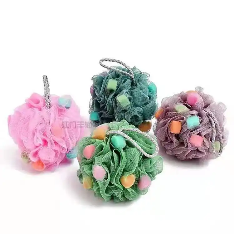 Neue Farbe Blume Mesh Bad Schwamm Baby Dusche Ball mit Schwämmen PE Mesh Bad Luffa