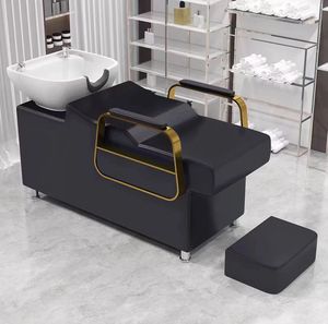 Z HBeauty Salon Barber Shampoo Backwash Unit Sink Station White Black Ceramic Tilting Sink with Adjustable Seat Hair Washing <b>Bed</b> - Product Image 1