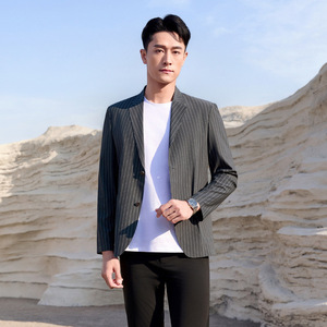 Men's Striped Business Suit <b>Jacket</b> Thin Slim Fit Breathable Spring <b>Summer</b> Work Wear - Product Image 2