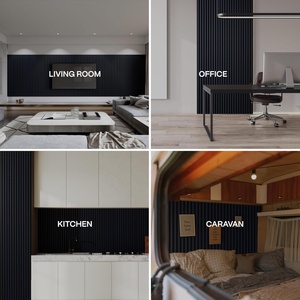 高級インテリアデザイン3Dベルベット壁パネルAkupanelフェルトバックバックハーフラウンドネイビースエードベニヤMDFウッドスラット音響パネル - Product Image 5