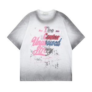 T-shirt Homme Été 2025 Nouvelle Collection Style Post-Apocalyptique Rétro Marque Manches Courtes Coton Lourd Lavé 100% Coton Motif Effet Encre Pulvérisée - Product Image 4