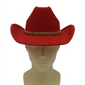 Sombrero Vaquero Rojo con Banda de Diamantes de Imitación, Sombrero de Fibra Modal Transpirable para Mujer, Protección Solar, Color Sólido, No Plegable - Product Image 6