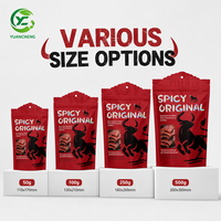 Kantong Ziplock Berdiri Custom Logo OEM ODM, Kemasan Daging Sapi Kering Tahan Lembab Food Grade Dengan Lubang Gantung Atas Bergelombang