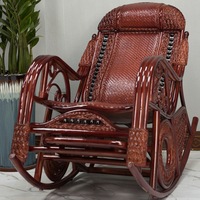 Fauteuil à bascule en rotin véritable tissé à la main, fauteuil inclinable ergonomique pour salon, fauteuil de relaxation pour balcon intérieur pour adultes
